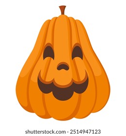 Spooky Halloween pumpkin with angry face expression. Vector illustration of cartoon character. Hand drawn colorful autumn pumpkin isolated on white background.