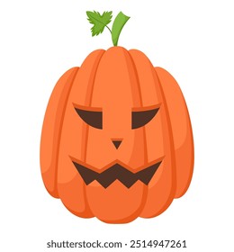 Spooky Halloween pumpkin with angry face expression. Vector illustration of cartoon character. Hand drawn colorful autumn pumpkin isolated on white background.