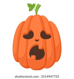 Spooky Halloween pumpkin with angry face expression. Vector illustration of cartoon character. Hand drawn colorful autumn pumpkin isolated on white background.