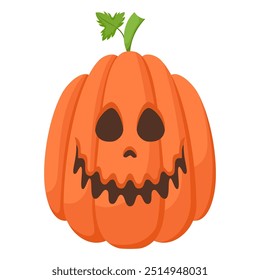 Spooky Halloween pumpkin with angry face expression. Vector illustration of cartoon character. Hand drawn colorful autumn pumpkin isolated on white background.