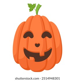 Spooky Halloween pumpkin with angry face expression. Vector illustration of cartoon character. Hand drawn colorful autumn pumpkin isolated on white background.