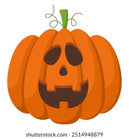 Spooky Halloween pumpkin with angry face expression. Vector illustration of cartoon character. Hand drawn colorful autumn pumpkin isolated on white background.