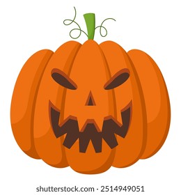 Spooky Halloween pumpkin with angry face expression. Vector illustration of cartoon character. Hand drawn colorful autumn pumpkin isolated on white background.