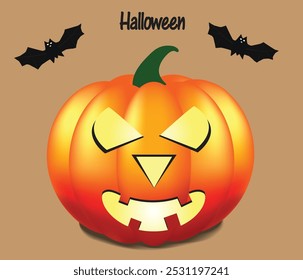 Spooky halloween pumpkin with bats