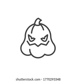 Spooky halloween pumpkin face emoticon line icon. linear style sign for mobile concept and web design. Horror pumpkin emoji outline vector icon. Symbol, logo illustration. Vector graphics