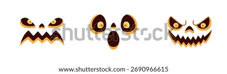 Spooky Halloween pumpkin faces set. various expressions. cartoon flat style. Bright colorful vector illustration perfect for Halloween, party decoration, stickers, packaging, or digital design