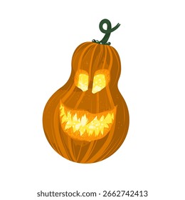 Spooky halloween pumpkin with glowing face vector illustration	