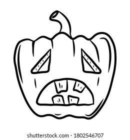 Spooky Halloween pumpkin. Hand drawn vector illustration in doodle style, isolated on a white background.