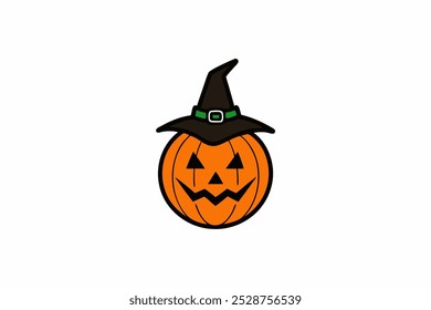Spooky Halloween Pumpkin with Hat Silhouette Vector Illustration