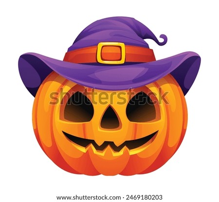 Spooky halloween pumpkin with hat. Vector cartoon character illustration
