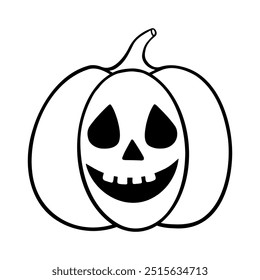 Ilustração de abóbora de Halloween assustador no estilo de arte de linha. Rindo de Jack o desenho gráfico monocromático lanterna. Esboço desenhado à mão, ilustração gravada. Para colorir livro, convite, decoração