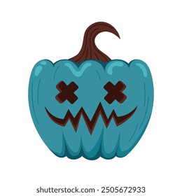 Spooky Halloween pumpkin isolated on white background. Vector Illustration of blue pumpkin head