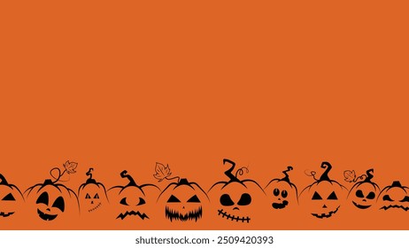 spooky Halloween pumpkin jack o lantern seamless banner vector illustration Halloween party poster