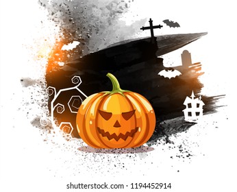 Spooky Halloween pumpkin on abstract grunge background for Halloween celebration.