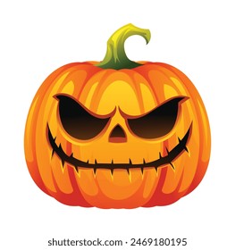 Calabaza espeluznante de Halloween con expresión de sonrisa. Jack o linterna. Ilustración de personaje de dibujos animados de Vector