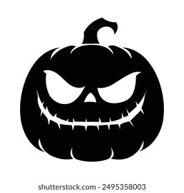 Spooky halloween pumpkin with smile expression. Jack o lantern. Vector cartoon character silhouette illustration