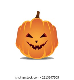 spooky halloween pumpkin with smile. Orange jack-o-lantern on white background.  Vector illustration.