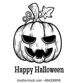 spooky halloween pumpkin using hand drawing style and added text on white background