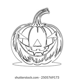 Spooky Halloween Pumpkin Vector Outline Drawing in Black 