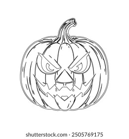 Spooky Halloween Pumpkin Vector Outline Drawing in Black 