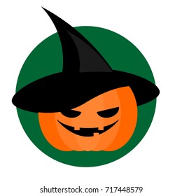 Spooky halloween pumpkin in wizard hat. Background, icon, design element for invitations and party