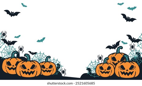 Spooky Halloween Pumpkins and Bats Scene Art. The playful yet creepy elements capture the essence of Halloween, making it ideal for all your spooky-themed projects.
