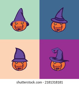 Spooky Halloween pumpkins cartoon vector illustrations set.