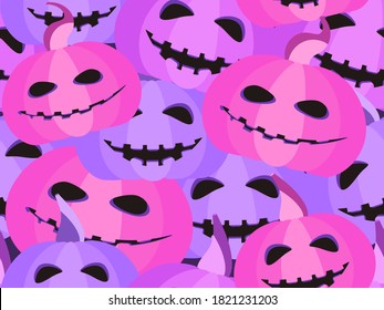 Spooky halloween pumpkins seamless pattern. Jack-o-lantern. Festive background for wrapping paper, print, fabric and printing. Vector illustration