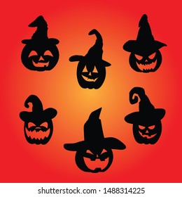 Spooky  Halloween pumpkins silhouettes. Flat style set.