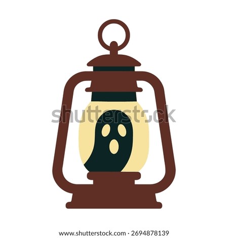 Spooky Halloween Rusty Lantern Vector Illustration with Ghost Inside