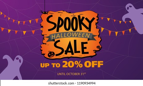 Spooky Halloween Sale Up To 20% - Purple Vector Template For Social Media Or Store Banner