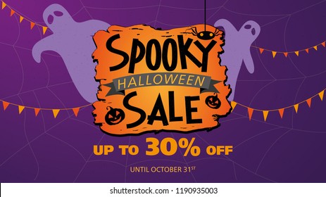 Spooky Halloween Sale Up To 30% - Purple Vector Template For Social Media Or Store Banner