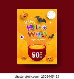 Spooky Halloween Sale Poster 50% Off Trick or Treat Event. Editable Halloween Flyer Design.