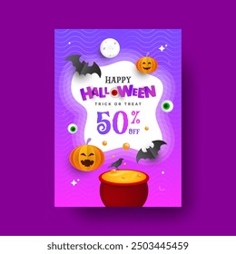 Spooky Halloween Sale Poster 50% Off Trick or Treat Event. Editable Halloween Flyer Design.