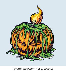 Spooky Halloween Scary Pumpkins Candle light for clothing line merchandise and poster publications 