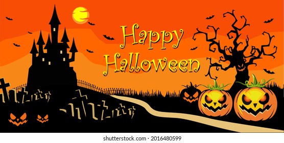 
A spooky Halloween Scene with bats, ghosts , Halloween wishes for friends