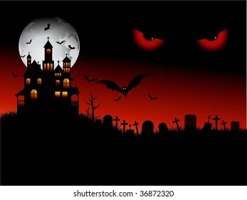 Spooky Halloween scene with evil eyes