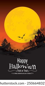 Spooky Halloween scene featuring a pumpkin-headed figure under a full moon, with bats, ghosts, and eerie purple background, perfect for Halloween decorations and designs.