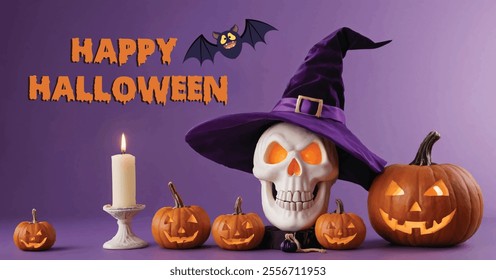 Spooky Halloween Scene with Festive Pumpkins and Eerie Decorations 