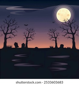 a spooky Halloween scene with a graveyard at night