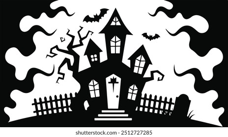 Spooky Halloween Scene Vector, Halloween Illustration