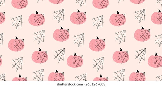 Spooky Halloween seamless pattern with cute pumpkins. Scary Halloween vector background.