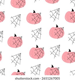Spooky Halloween seamless pattern with cute pumpkins. Scary Halloween vector background.