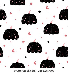Padrão sem emenda de Halloween assustador com abóboras bonitas. Fundo de vetor de Halloween assustador.