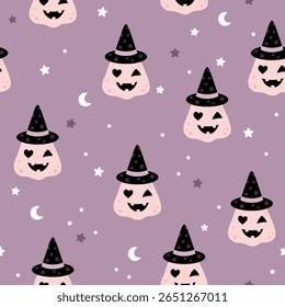 Padrão sem emenda de Halloween assustador com abóboras bonitas. Fundo de vetor de Halloween assustador.