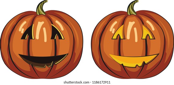 Spooky Halloween. Set of halloween pumpkins, funny faces. Autumn holidays. Vector illustration