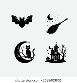 Spooky Halloween Silhouette Design Set.