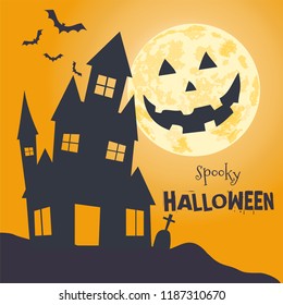 Spooky Halloween Silhouette with moon For Your Design, Card, poster, invitation, etc.