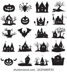 Spooky halloween silhouettes collection black icons