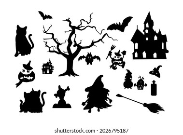 Spooky Halloween Silhouettes icon and character Collection with high resolution.